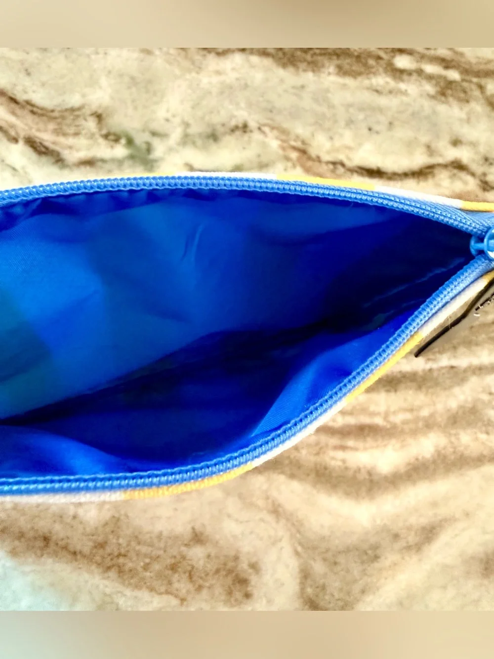 Ipsy Glam Bag~July 2026 NWOT 5x7” - Bag only~No Products~White/Yellow/Blue~New